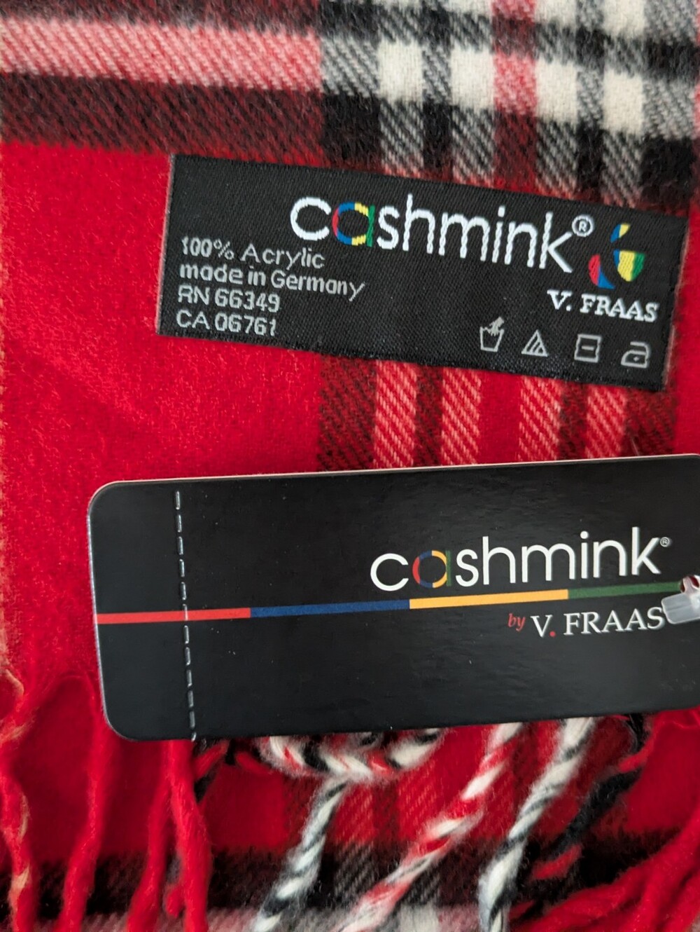 Cashmink V. Fraas Red Plaid Scarf NWT